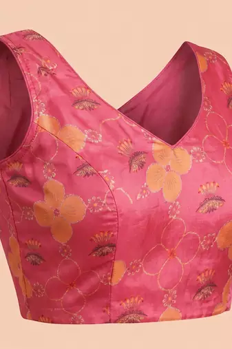Rose pink linen floral bollywood digital print saree