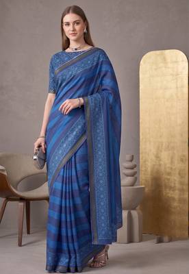blue chanderi digital print bollywood saree 2