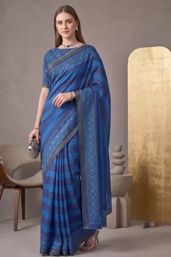 blue chanderi digital print bollywood saree