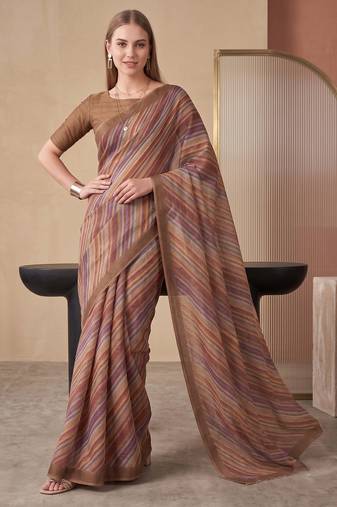 Multicolor linen striped bollywood digital print saree