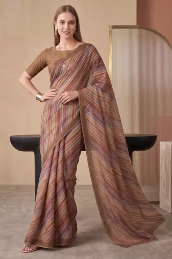 Multicolor linen striped bollywood digital print saree