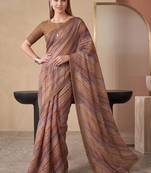 Multicolor linen striped bollywood digital print saree