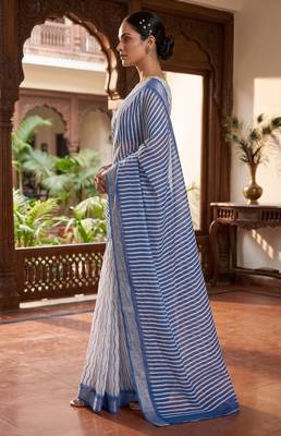 blue & white chanderi leheriya printed ready to wear saree 3