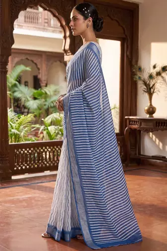 blue & white chanderi leheriya printed ready to wear saree