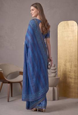 blue chanderi digital print bollywood saree 3