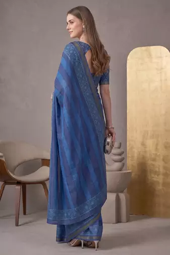 blue chanderi digital print bollywood saree