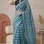 Teal green linen geometric bollywood digital print saree