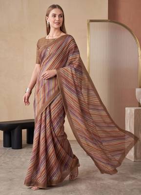 Multicolor linen striped bollywood digital print saree 2