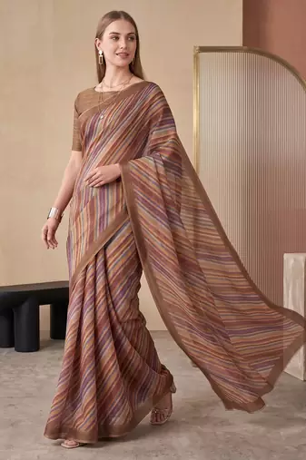 Multicolor linen striped bollywood digital print saree