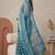 Teal green linen geometric bollywood digital print saree