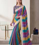 multi color chanderi stripd digital print bollywood saree