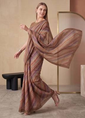 Multicolor linen striped bollywood digital print saree 3