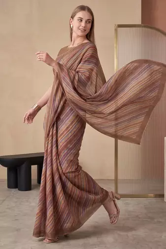 Multicolor linen striped bollywood digital print saree