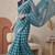 Teal green linen geometric bollywood digital print saree