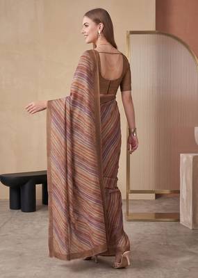 Multicolor linen striped bollywood digital print saree 4