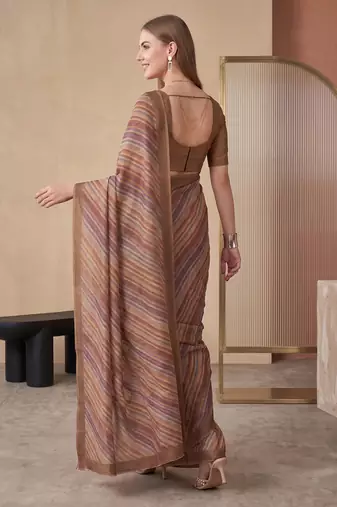 Multicolor linen striped bollywood digital print saree