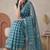 Teal green linen geometric bollywood digital print saree