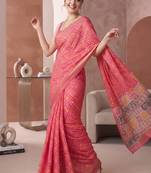 Pink linen bandhani bollywood digital print saree
