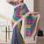 multi color chanderi stripd digital print bollywood saree