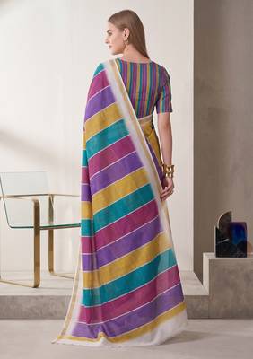 multi color chanderi stripd digital print bollywood saree 4