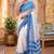 blue & white chanderi striped printed ready to wear saree