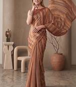 Multicolor linen striped bollywood digital print saree