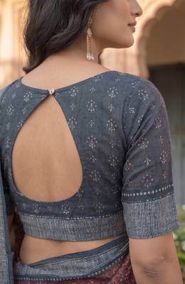 brown & grey chanderi bandhani printed ready to wear saree 5