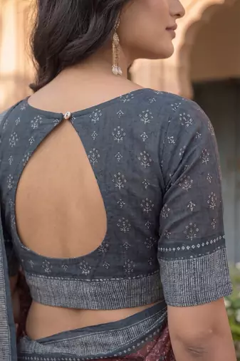 brown & grey chanderi bandhani printed ready to wear saree