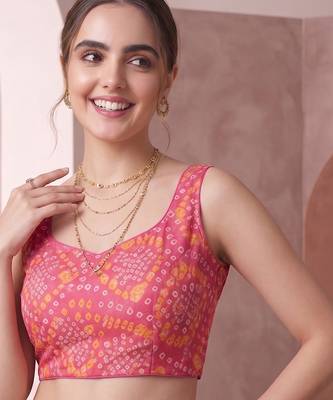 Pink linen bandhani bollywood digital print saree 4