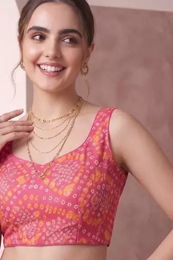 Pink linen bandhani bollywood digital print saree