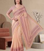 peach chanderi geometric digital print bollywood saree