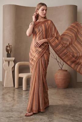 Multicolor linen striped bollywood digital print saree 2