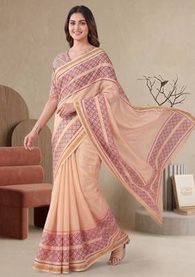 peach chanderi geometric digital print bollywood saree 2