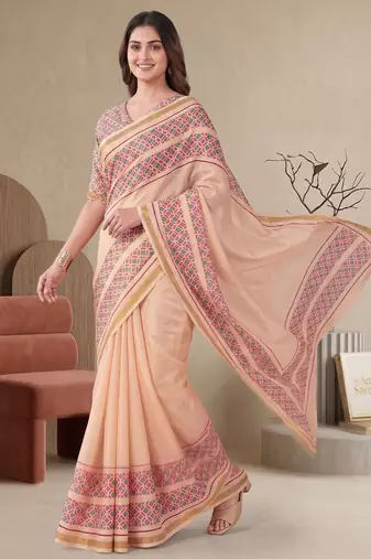 peach chanderi geometric digital print bollywood saree