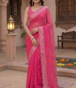rani pink chanderi bandhani printed ready to wear saree