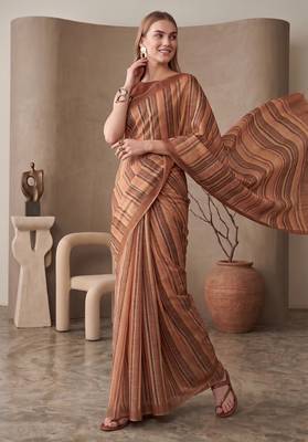 Multicolor linen striped bollywood digital print saree 3
