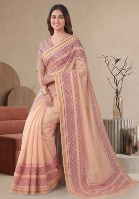 peach chanderi geometric digital print bollywood saree 3