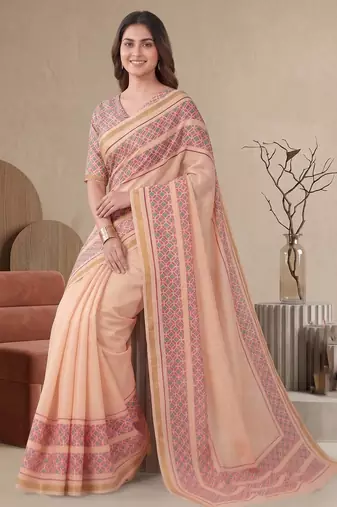 peach chanderi geometric digital print bollywood saree