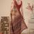 Beige & orange linen geometric bollywood digital print saree