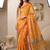 Yellow linen geometric bollywood digital print saree