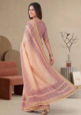 peach chanderi geometric digital print bollywood saree 4