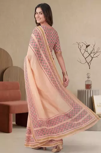 peach chanderi geometric digital print bollywood saree