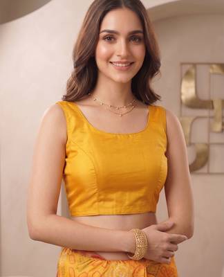 Yellow linen geometric bollywood digital print saree 4