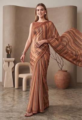 Multicolor linen striped bollywood digital print saree 4