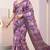 Purple linen geometric bollywood digital print saree