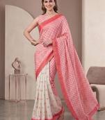 off white chanderi geometric digital print bollywood saree