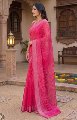 rani pink chanderi bandhani printed ready to wear saree 3