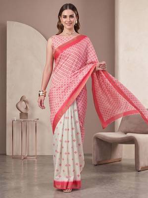 off white chanderi geometric digital print bollywood saree 2