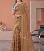Multicolor linen striped bollywood digital print saree