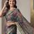 Deep bottle green linen leaf bollywood digital print saree